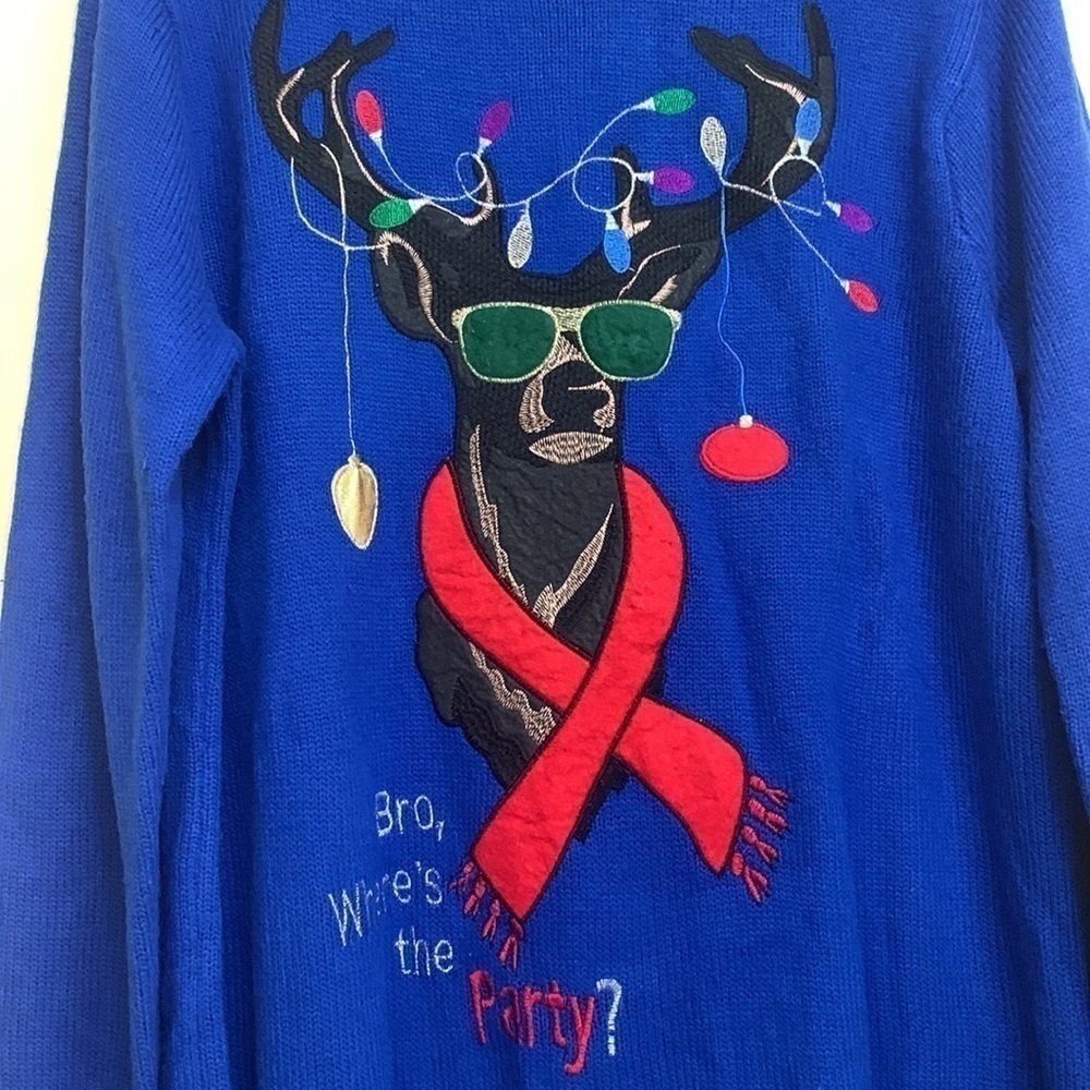 Jolly Sweaters | Blue “Bro Where’s The Party”Holiday Reindeer Unisex Sweater L - Picture 4 of 17